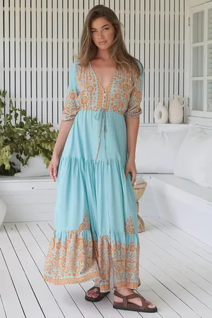 Jaase Tessa Maxi Dress: A Line Pull Tie Waist Dress in Arabian Nights Print