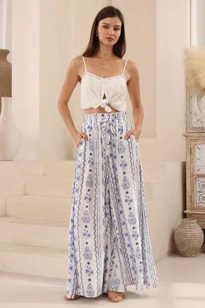 Salty Crush Charli Pants - Paper Bag High Waisted Wide Leg Pants in Mabel Print