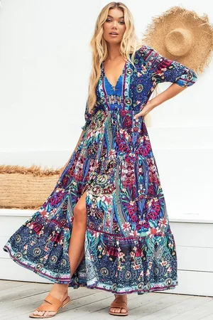 Jaase Tessa Maxi Dress: A Line Pull Tie Waist Dress in Rocco Print