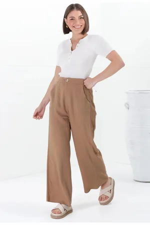 Salty Crush Devira Linen Pants - High Waisted Wide Leg Pant in Tan