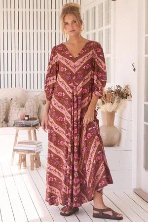 Jaase London Maxi Dress: Balloon Sleeve Shift Dress in Savanna Print