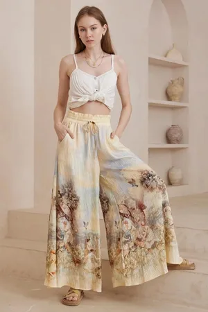 Salty Crush Charli Pants - Paper Bag High Waisted Wide Leg Pants in Grasie Print