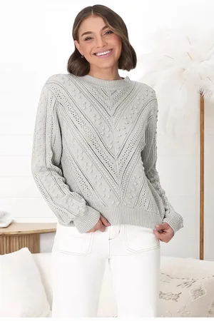 Salty Crush Ruthie Knit Top - Pom Pom Open Knit Decal Jumper in