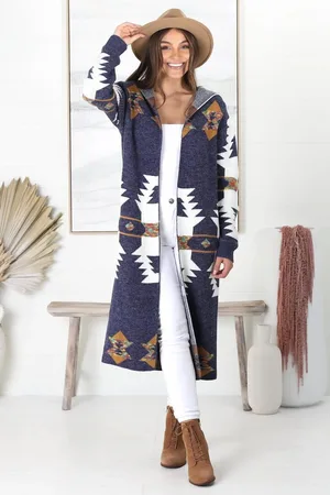 Salty Crush Quest Cardigan - Hooded Long Line Graphic Cardigan in