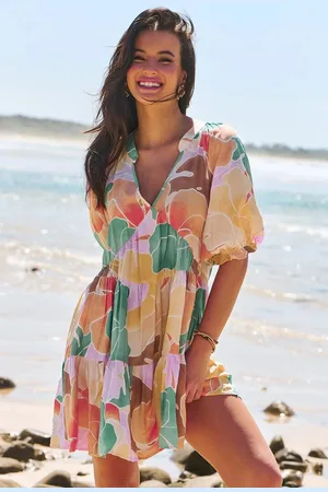 Jaase Petal Mini Dress: Tiered Smock Dress in Tallulah Print