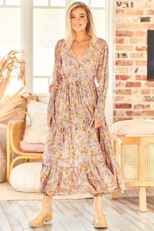 Jaase Stephanie Maxi Dress: V Neckline with Buttoned Bodice in Amity Print