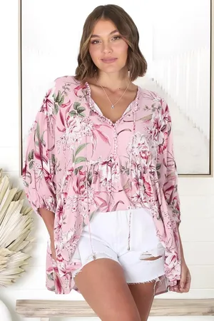 Jaase Chloe Top: Very Oversized Crochet Trim Neckline Smock Top In Lotus