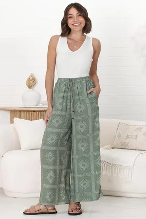 Salty Crush Mahina Pants - High Waisted Straight Leg Pants Astra Print in