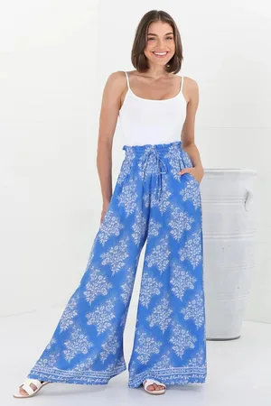 Salty Crush Charli Pants - Paper Bag High Waisted Wide Leg Pants in Bridgette Print