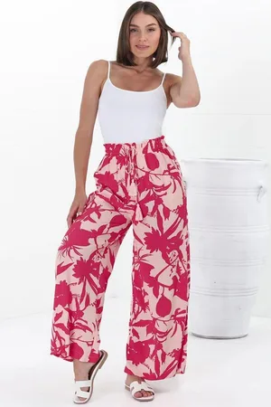 Salty Crush Nathy Pants - Elasticated Paper Bag Waist with Drawstring Straight Leg Pants with Pockets in Patty Print