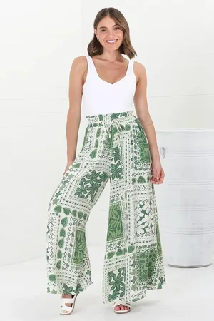 Salty Crush Charli Pants - Paper Bag High Waisted Wide Leg Pants in Halia Print