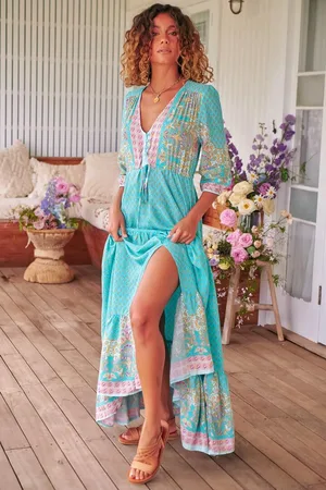 Jaase Tessa Maxi Dress: A Line Pull Tie Waist Dress in Atlantis Print
