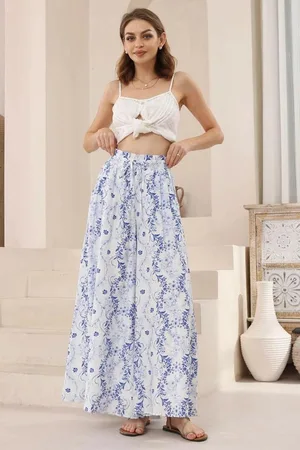 Salty Crush Charli Pants - Paper Bag High Waisted Wide Leg Pants in Meadow Print