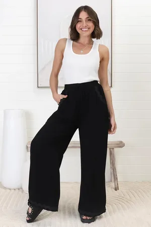 Salty Crush Bailie Linen Pants - Rick Rack Detailed Straight Leg Pants in