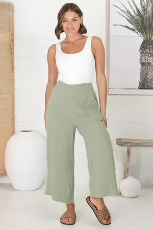 Salty Crush Wyatt Pants - Linen Blend 3/4 Cropped Pants with Pockets in