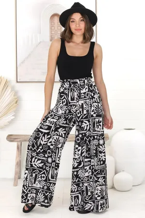 Salty Crush Ashora Pants - Paper Bag High Waisted Wide Leg Pants with Graphic Print