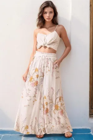 Salty Crush Charli Pants - Paper Bag High Waisted Wide Leg Pants in Sheree Print