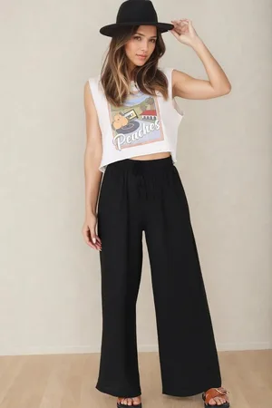 Salty Crush Leslie Linen Pants - Linen Elasticated Waist Straight Leg Pants in
