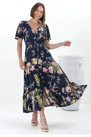 Salty Crush Anya Maxi Dress - Flutter Cap Sleeve Pull Tie Waist Dress in Lidye Print