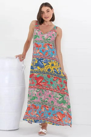 Salty Crush Billie Maxi Dress - V Neck Pull Over Sun Dress with Side Splits in Codelle Print
