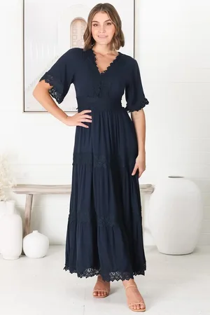 Salty Crush Peony Maxi Dress - Lace Detailed A Line Dress with Flute Sleeves in