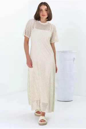 Salty Crush Roberta Maxi Dress - Knit Body Con Dress in Cream
