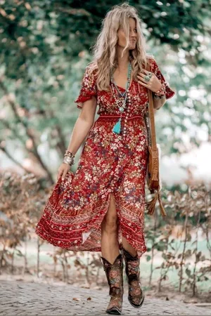Salty Crush London Maxi Dress - Elasticated Waist Button Detail High Low Dress with Flutter Cap Sleeves in Floral Print