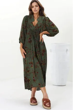 Jaase Boheme Midi Dress: Piping Defined Bust Slimline Smock Dress In Esme Print