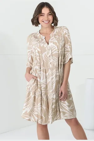 Salty Crush Evie Mini Dress - 3/4 Sleeve Tiered Smock Dress in Jeani Print