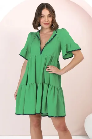 Salty Crush Eesha Mini Dress - Baby Doll Dress With Contrast Stitching Detailing in