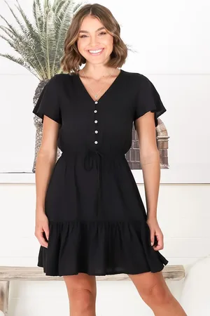 Salty Crush Malila Mini Dress - V Neck Pull Tie Waist Dress with Cap Sleeves in