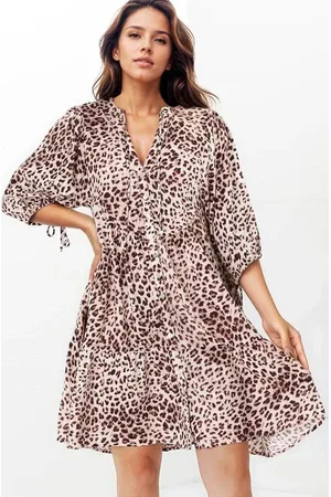 Salty Crush Leila Mini Dress - Mandarin Collar Balloon Sleeve with Tie Detail Smock Dress in Tatum Print
