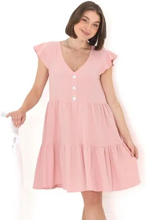Salty Crush Sharie Mini Dress - Sweet Tiered Cap Sleeve Dress with Pockets in