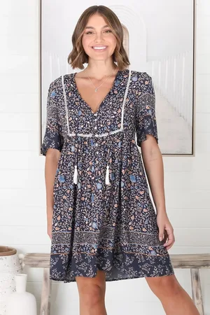 Salty Crush Delany Mini Dress - Short Sleeve Baby Doll Dress in Floral Print