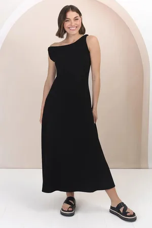 Salty Crush Rosalia Maxi Dress - Asymmetric Neckline Twist Sleeve A-Line Dress in