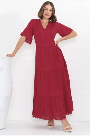 Salty Crush Peony Maxi Dress - Lace Detailed A Line Dress with Flute Sleeves in