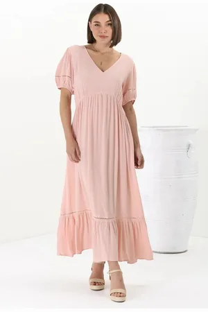 Salty Crush Marin Maxi Dress - Hollow-Out Lace Detailed Empire Waist Line Dress in Dusty