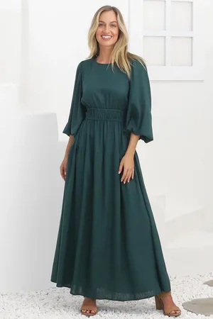 Salty Crush Sheyne Maxi Dress - Long Balloon Sleeve Elasicated Waist A Line Dress in