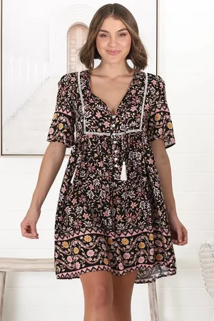 Salty Crush Chia Mini Dress - Babydoll Dress in floral Amirah Print