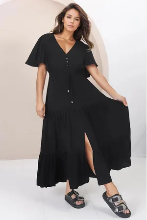 Salty Crush Anya Maxi Dress - Flutter Cap Sleeve Pull Tie Waist Dress in