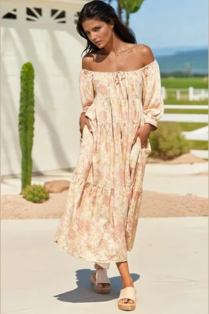 Jaase : Blossom Maxi Dress: Round Neckline with in Tigerlily Print