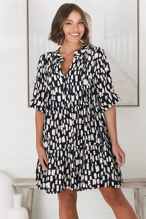 Salty Crush Evie Mini Dress - 3/4 Sleeve Tiered Smock Dress in