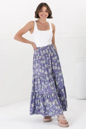 Salty Crush Ishaka Maxi Skirt/Midi Dress - Shirred Waistband Tiered Skirt or Dress in Floral Print