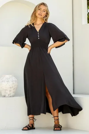 Salty Crush Alba Maxi Dress - Buttoned Bodice A Line Dress in