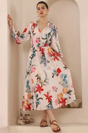 Salty Crush Kira Maxi Dress - Frill Collar Elasticated Waist A Line Dress in Amie Print