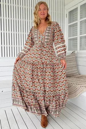 Jaase Teresa Lace Maxi Dress: A Line Dress with Long Balloon Sleeves in Harlowe Print