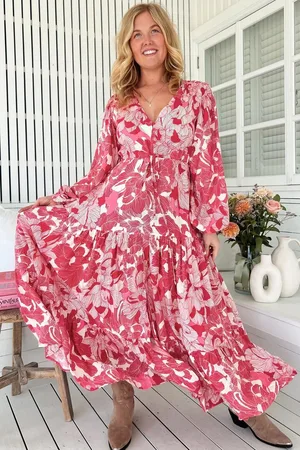 Jaase Teresa Maxi Dress: A Line Dress with Long Balloon Sleeves in Soulina Print