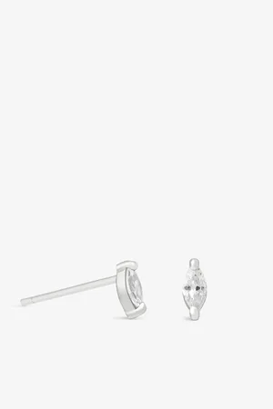 Astrid & Miyu Navette Rhodium-plated Sterling and Cubic Zirconia Stud Earrings