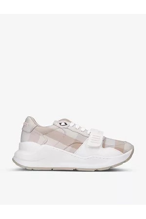 Burberry Ramsey Check-print Cotton and Leather Low-top Trainers