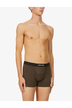 Tom Ford Branded-waistband Fitted Stretch-cotton Trunks